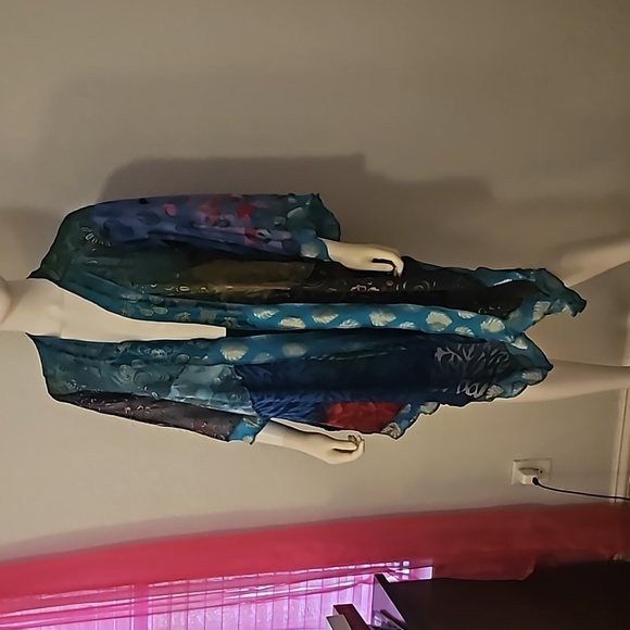 STERLING STYLES 1990s Mixed Print Metallic Patchwork Assymetric Kimono - Picture 3 of 11